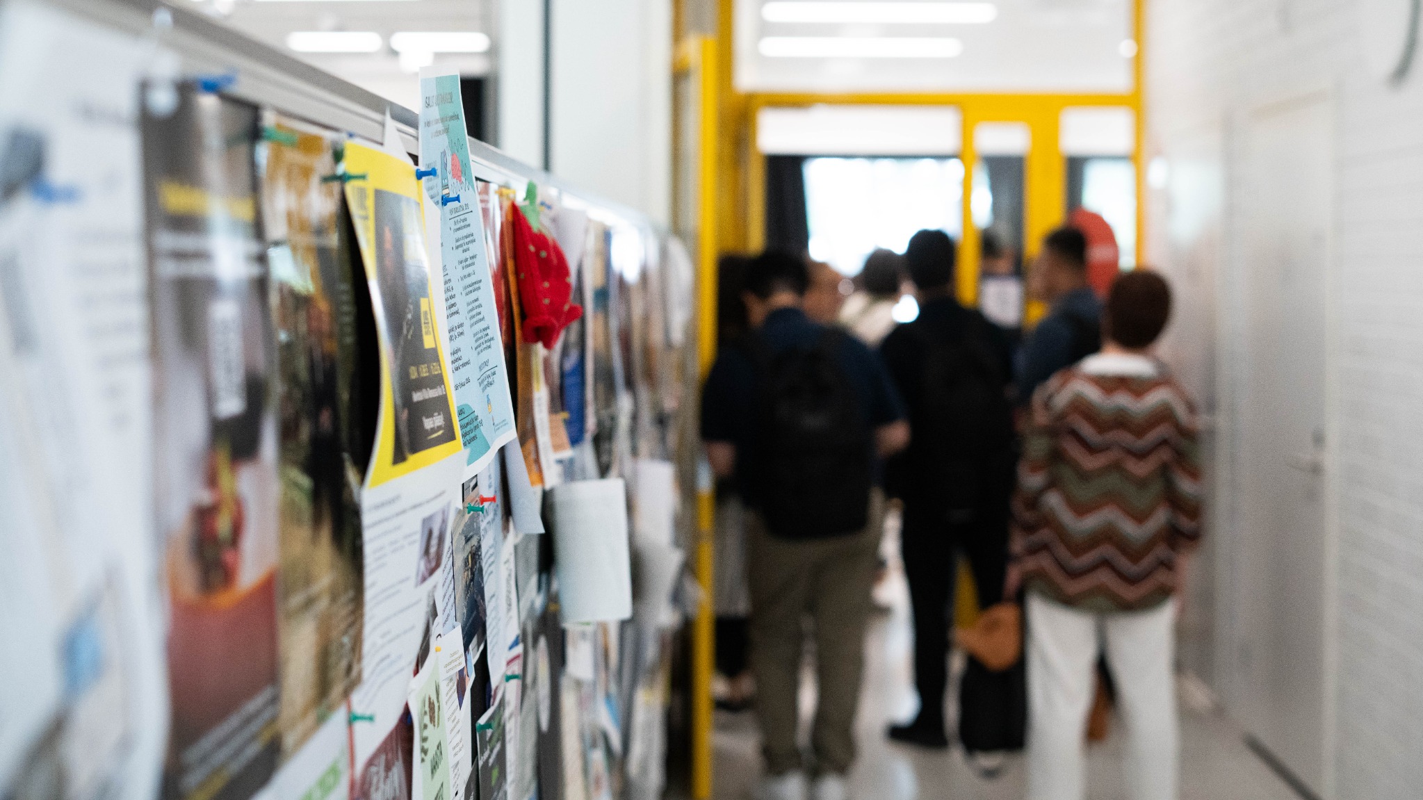 Displays along a Finnish school corridor